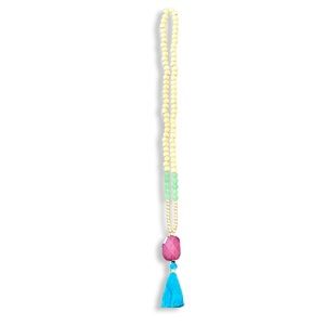 Long colorful Beaded necklace with fringe tassel
